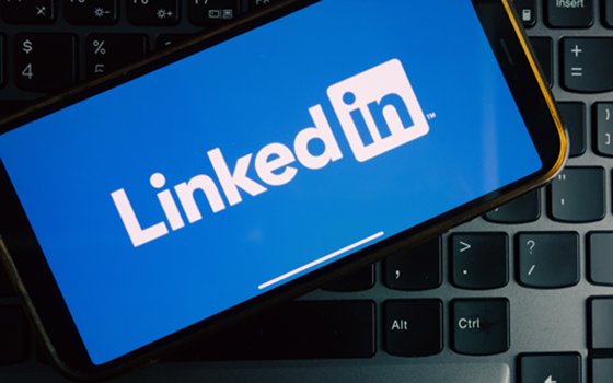 LinkedIn logo on a mobile phone screen.